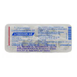 Lithsun SR, Lithium Carbonate Extended Release 400 mg packaging