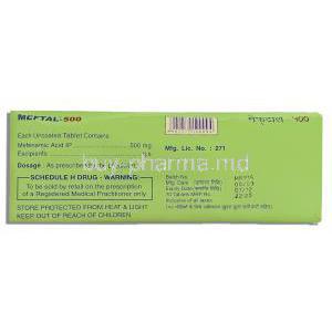 Meftal, Mefenamic acid 500 Mg Tablet (Blue Cross)