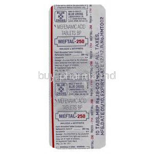 Meftal, Mefenamic acid 250 mg Packaging info