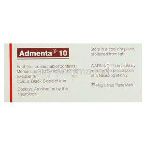 Admenta, Memantine 10 Mg Box Composition