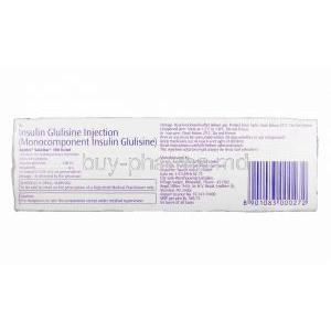 Apidra SoloStar 100IU per ml, Monocomponent Insulin Glulisine Injection Box Information