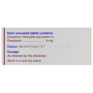 Doxacard-4, Generic  Cardura, Doxazosin Mesylate 4 mg Tablet Cipla Composition