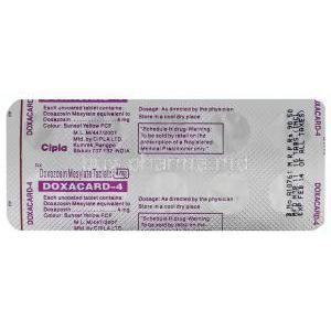 Doxacard-4, Generic  Cardura, Doxazosin Mesylate 4 mg Tablet Cipla blister packaging