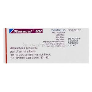 Mesacol OD, Mesalamine 1.2g Box Sun Pharma Manufacturer