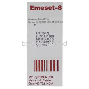 Emeset, Ondansetron 8 mg manufacturer info
