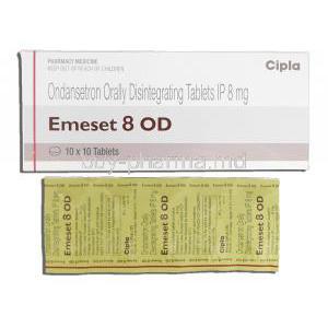 Emeset 8 OD, Ondansetron Orally Disintegrating 8mg, Box and Strip