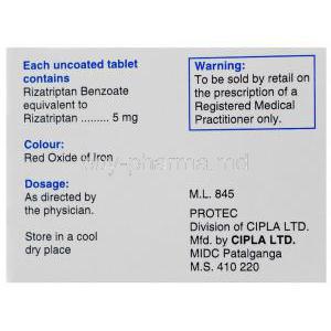 Rizact, Generic   Maxalt, Rizatriptan 5 mg Tablet