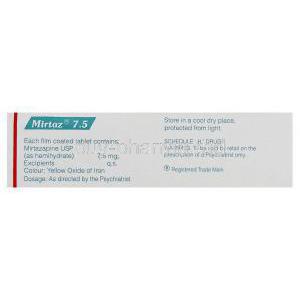 Mirtaz, Mirtazapine 7.5 mg Box Composition