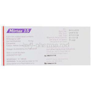 Mirtaz, Mirtazapine 15 Mg Box Information