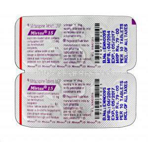 Mirtaz, Mirtazapine 15mg blister pack