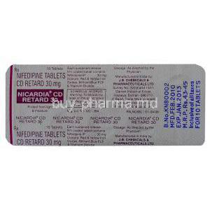 Nicardia CD, Nifidipine 30 mg Tablet (J.B. Chemical) Manufacturer info