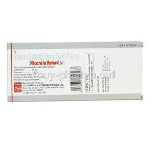 Nicardia Retard 20, Nifedipine 20mg Sustained Release Box Information