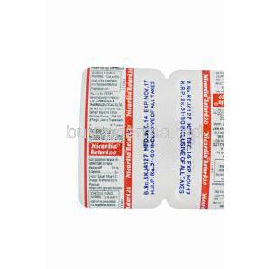 Nicardia Retard 20, Nifedipine 20mg Sustained Release Tablet Strip Information