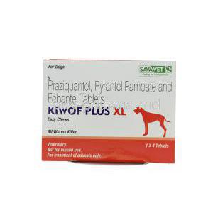 KIWOF PLUS XL Easy Chews for Dogs, Praziquantel 175mg + Pyrantel Pamoate 504mg + Febantel 525mg Box