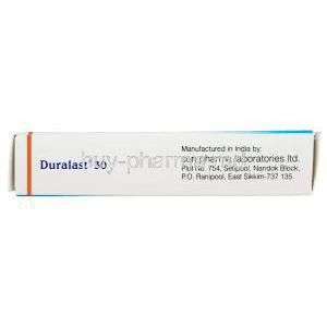 Duralast 30, Generic Priligy, Dapoxetine 30mg Box Manufacturer Sun Pharma