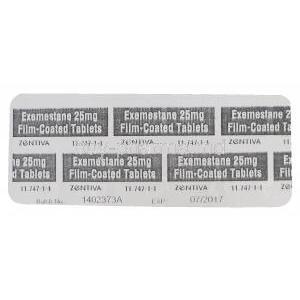 EXEMESTANE, Generic Aromasin, Exemestane 25mg Tablet Strip Back