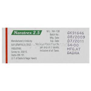 Naratrex, Naratriptan 2.5 mg (Sun) Manufacturer