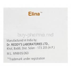 Elina, Mizolastine 10mg Modified Release Box Dr. Reddy's Manufacturer