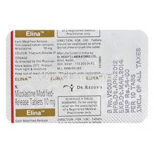Elina, Mizolastine 10mg Modified Release Blister Pack Information
