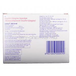 Lantus 5 x 3ml Cartridges, Insulin Glargine 100 IU per ml Solution for Injection Box Information (Sanofi)