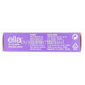 ELLA, Ulipristal Acetate 30mg Box Side