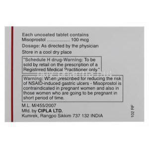 Misoprost, Misoprostol 100 Mcg Tablet (Cipla) Box Warning