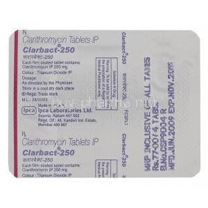 Generic Biaxin, Clanthromycin 250 mg Tablet Clarbact IPCA packaging information