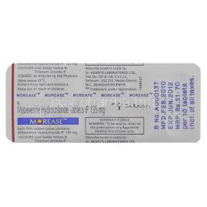 Morease, Generic Colospa Mebeverine 135 mg Tablet Packaging info