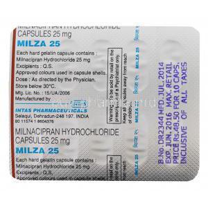 Milza, Milnacipran Hydrochloride 25mg Capsule Strip Information