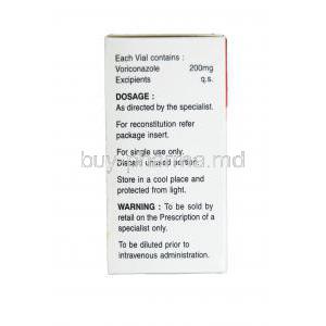 Vorizol, Generic Vfend, Voriconazole 200mg Injection Vial Box Information