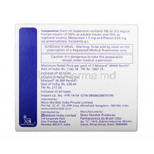Mixtard 30 HM Penfill 5 x 3ml Suspension for Injection, Human Insulin 100IU per ml Box Information