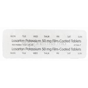LOSARTAN POTASSIUM, Generic Cozaar, Losartan Potassium 50mg Tablet Strip Back