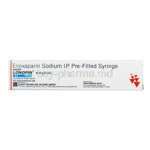 Lonopin, Generic Lovenox, Enoxaparin Sodium 40mg per 0.4ml Prefilled Syringe Box