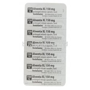 Alventa XL, Generic Effexor XR, Venlafaxine 150mg Prolonged Release Capsule Strip Back