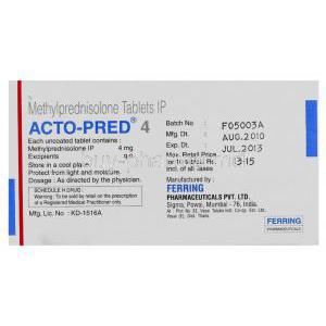 Acto-Pred, Methylprednisolone 4 mg (Ferring) manufacturer info