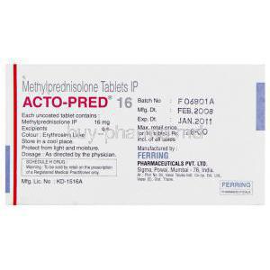 Acto-Pred, Methylprednisolone 16 mg Tablet Manufacturer info