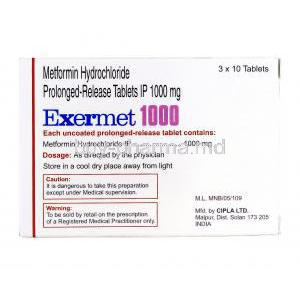 Exermet, Metformin 1000mg Prolonged-release  Cipla