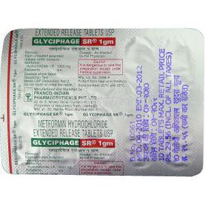 Glyciphage, Metformin  1000 mg Tablet packaging
