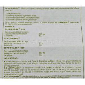 Glyciphage, Metformin 850 mg information sheet 2