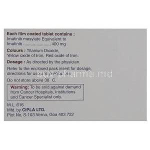 Imatib, Imatinib Mesylate 400 mg Tablet Cipla Manufacturer info