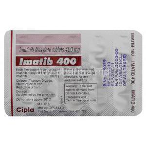 Imatib, Imatinib Mesylate 400 mg Tablet Cipla packaging info