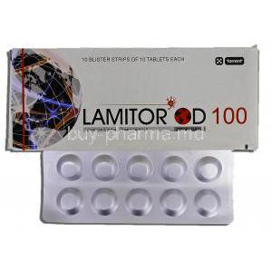 Lamitor OD, Lamotrigine 100mg, Box and Strip