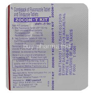 Zocon-T Kit, Tinidazole, Fluconazole FDC Packaging info