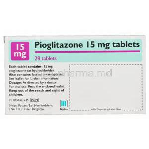 PIOGLITAZONE, Generic ACTOS, Pioglitazone 15mg Box Information