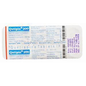 QUTIPIN 200, Generic Seroquel, Quetiapine 200mg Tablet Strip Information