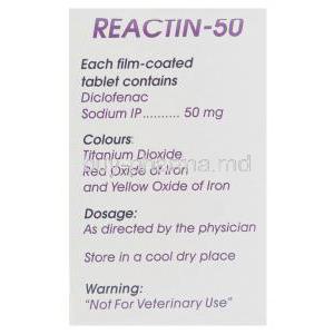 Reactin, Generic  Voltaren, Diclofenac 50 mg Cipla composition