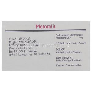 Metoral, Generic Zaroxolyn, Mykrox, Metolazone Tablet Dr Reddy Composition