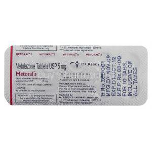 Metoral, Generic Zaroxolyn/ Mykrox, Metolazone Tablet Dr.Reddy's Blister pack