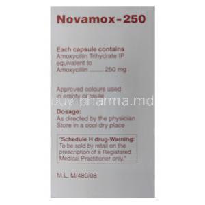 Novamox-250, Amoxycillin 250mg Box Information