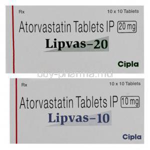 Lipvas, Atorvastatin 10mg Tablet (Cipla) Box